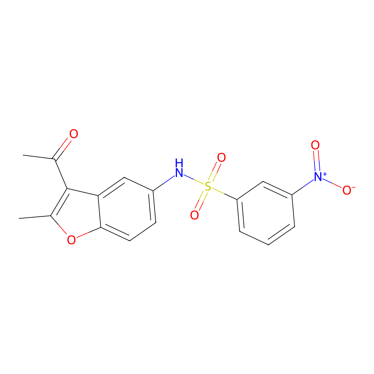 N-(3-acetyl-2-methyl-1-benzofuran-5-yl)-3-nitrobenzenesulfonamide molecular structure, CAS 305373-71-1