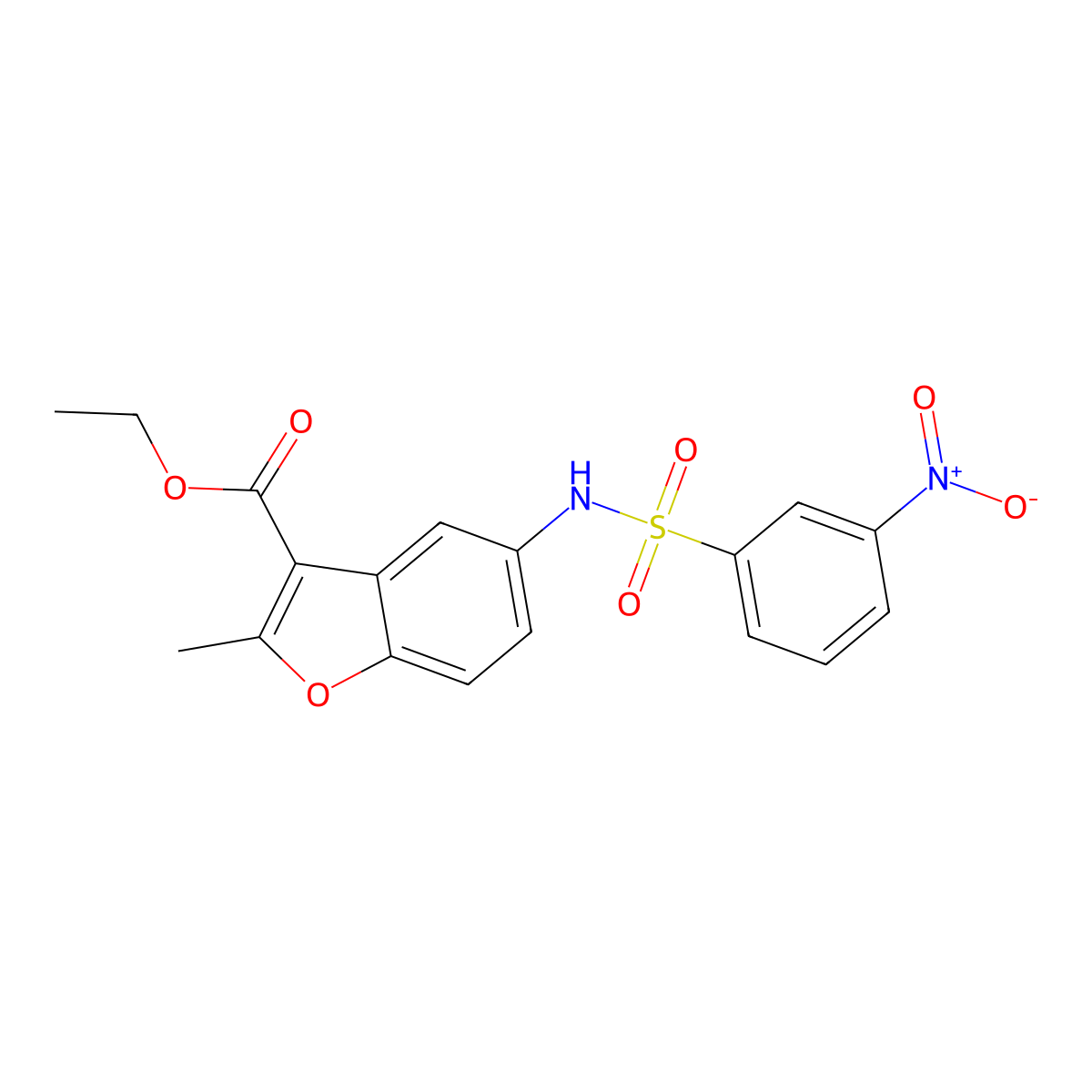 Ethyl 2-methyl-5-[(3-nitrophenyl)sulfonylamino]-1-benzofuran-3-carboxylate molecular structure, CAS 305373-78-8