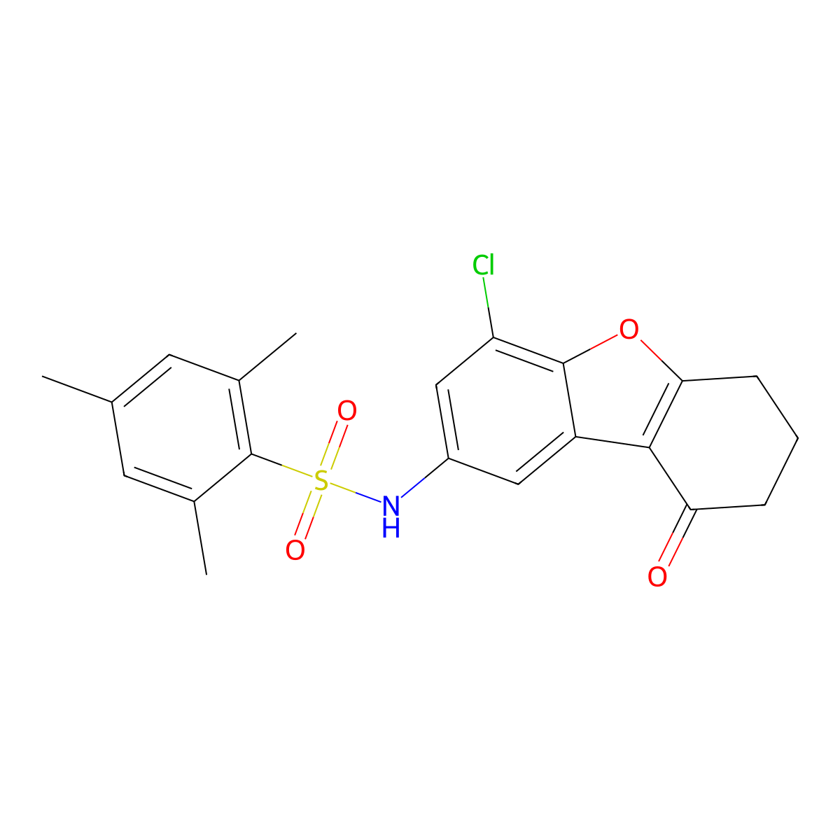 N-(4-chloro-9-oxo-7,8-dihydro-6H-dibenzofuran-2-yl)-2,4,6-trimethylbenzenesulfonamide molecular structure, CAS 305373-82-4