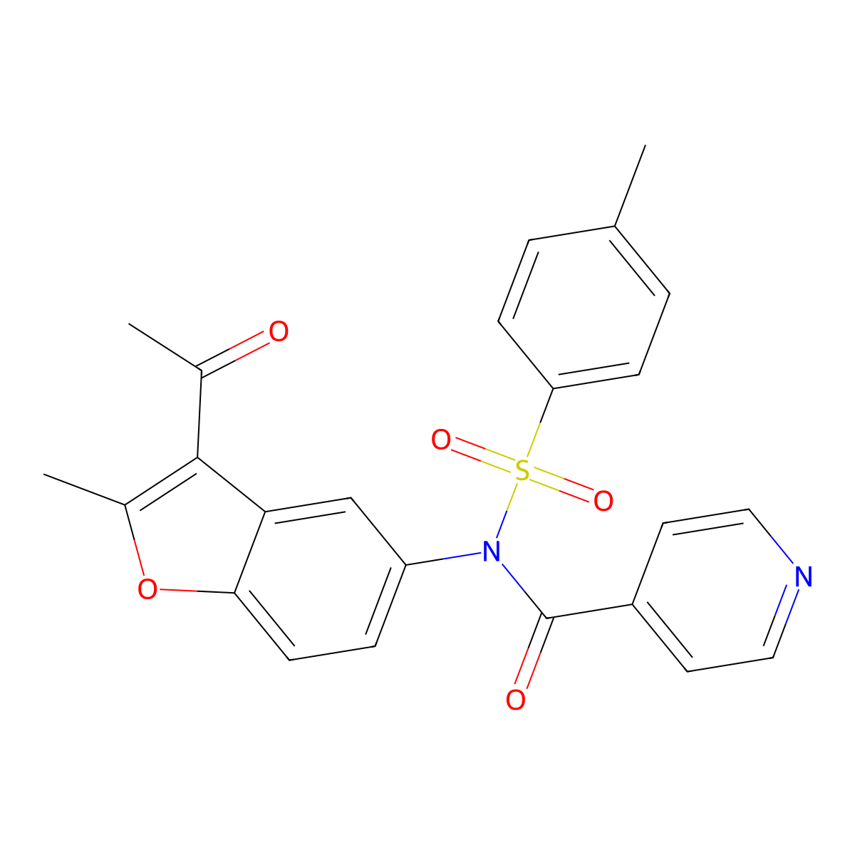 N-(3-acetyl-2-methyl-1-benzofuran-5-yl)-N-isonicotinoyl-4-methylbenzenesulfonamide molecular structure, CAS 305374-66-7