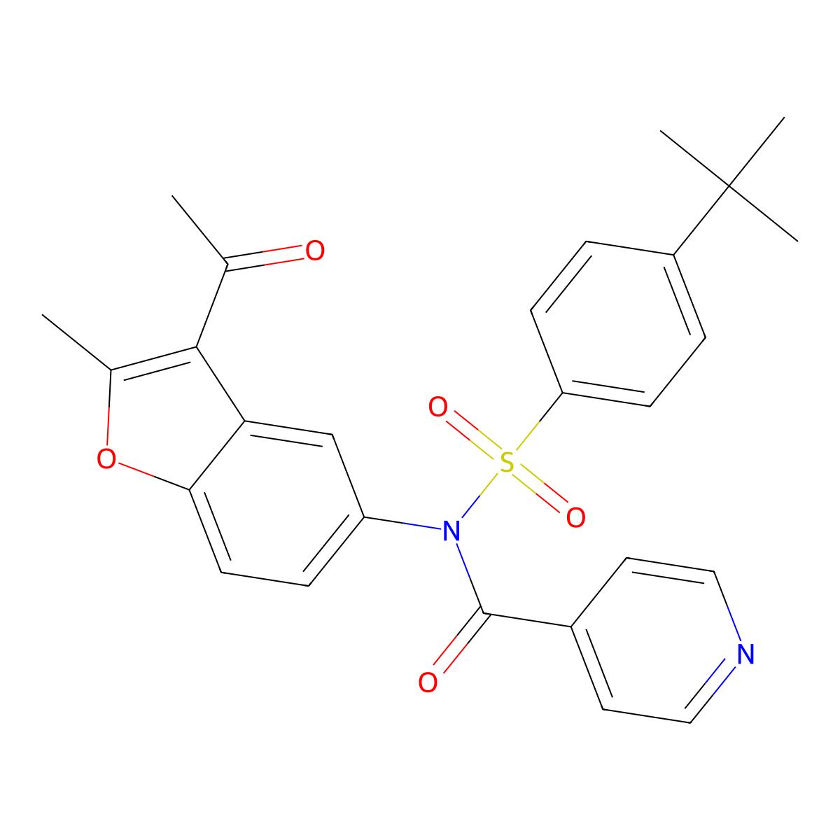 N-(3-acetyl-2-methyl-1-benzofuran-5-yl)-4-tert-butyl-N-isonicotinoylbenzenesulfonamide molecular structure, CAS 305374-67-8