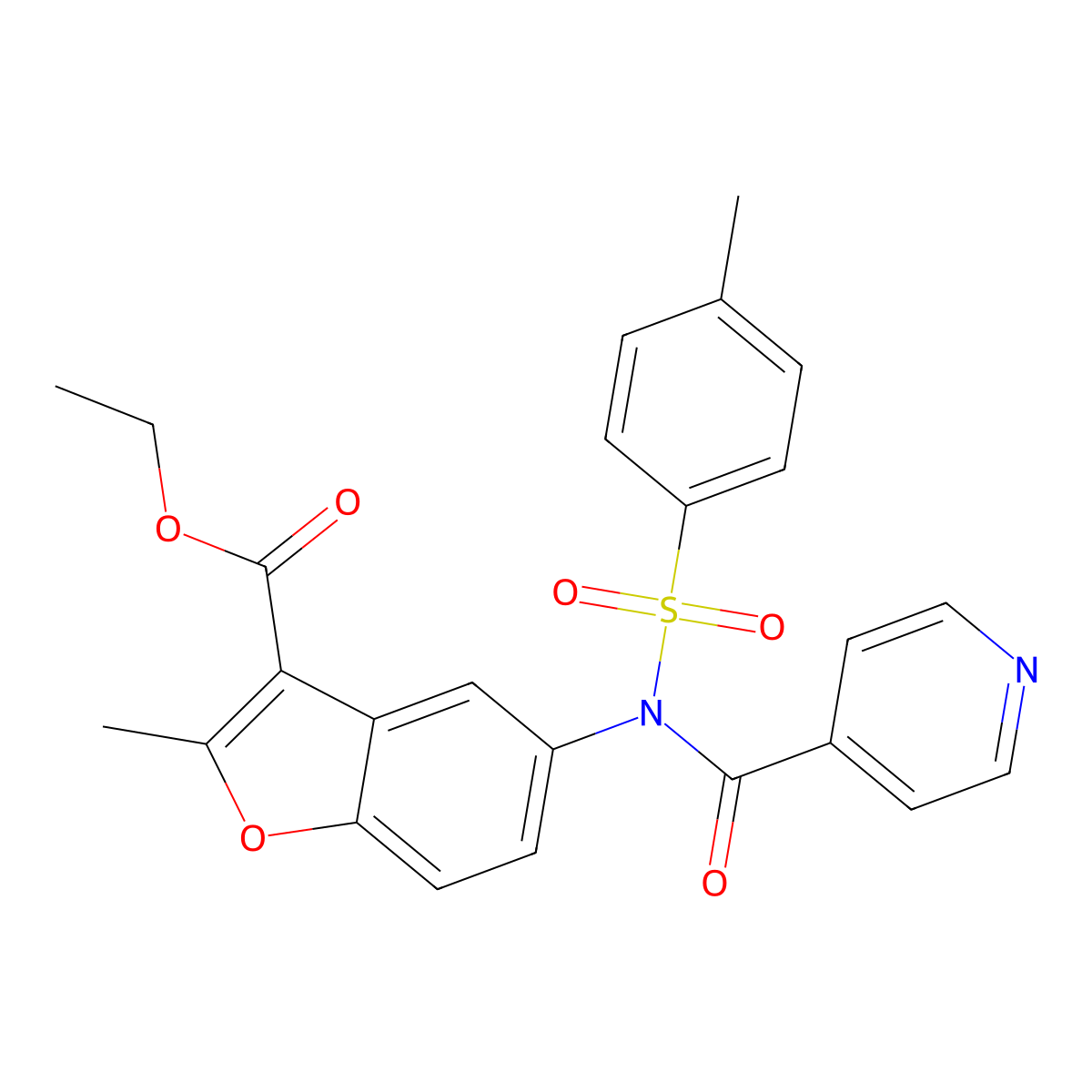 Ethyl 5-{isonicotinoyl[(4-methylphenyl)sulfonyl]amino}-2-methyl-1-benzofuran-3-carboxylate molecular structure, CAS 305374-69-0
