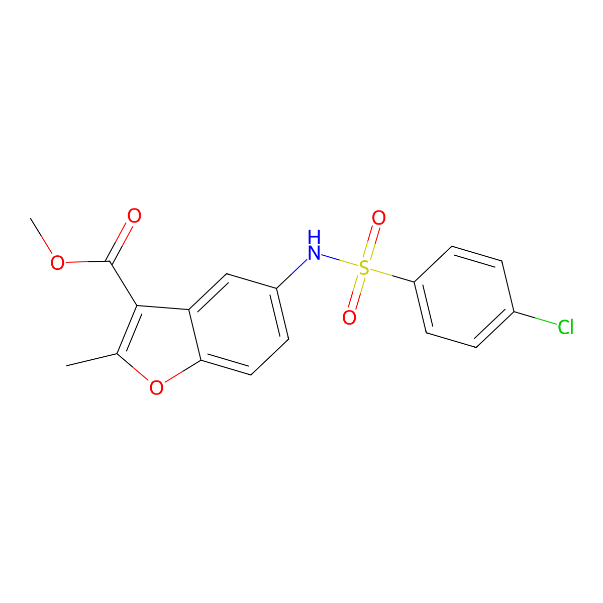 Methyl 5-{[(4-chlorophenyl)sulfonyl]amino}-2-methyl-1-benzofuran-3-carboxylate molecular structure, CAS 305374-73-6