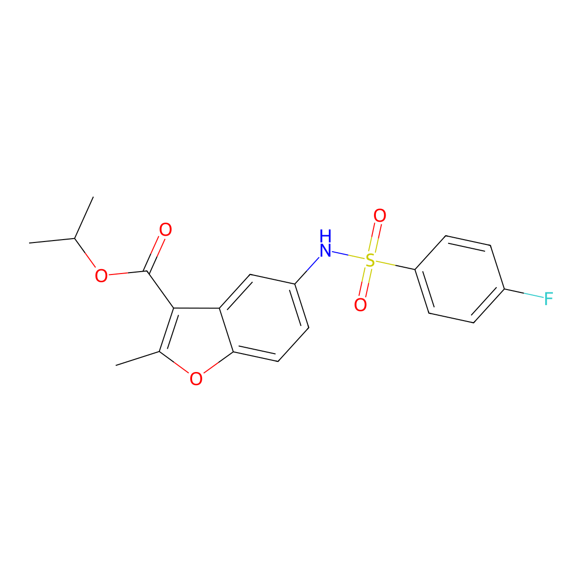 Isopropyl 5-{[(4-fluorophenyl)sulfonyl]amino}-2-methyl-1-benzofuran-3-carboxylate molecular structure, CAS 305374-77-0