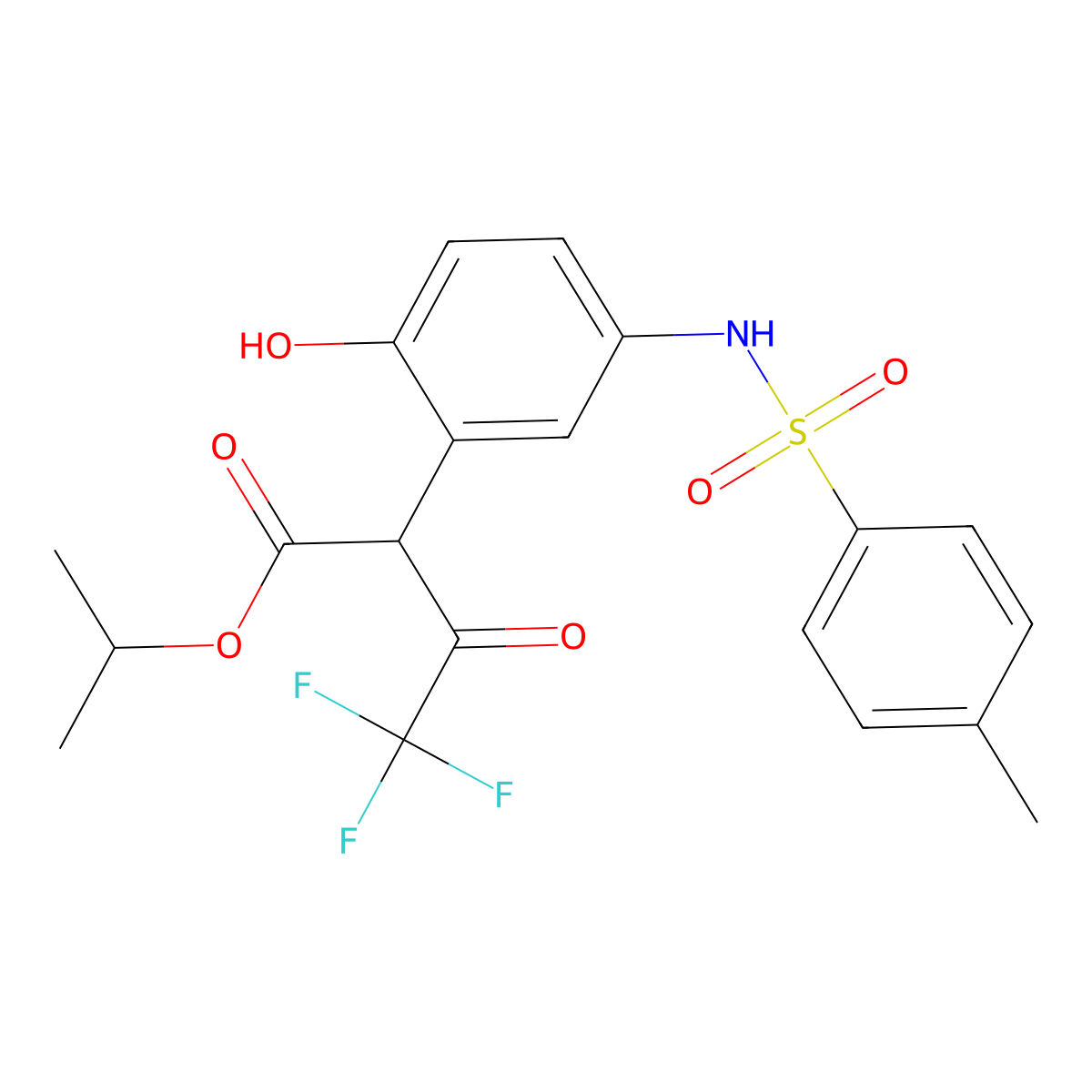 Isopropyl 4,4,4-trifluoro-2-(2-hydroxy-5-{[(4-methylphenyl)sulfonyl]amino}phenyl)-3-oxobutanoate molecular structure, CAS 305374-78-1