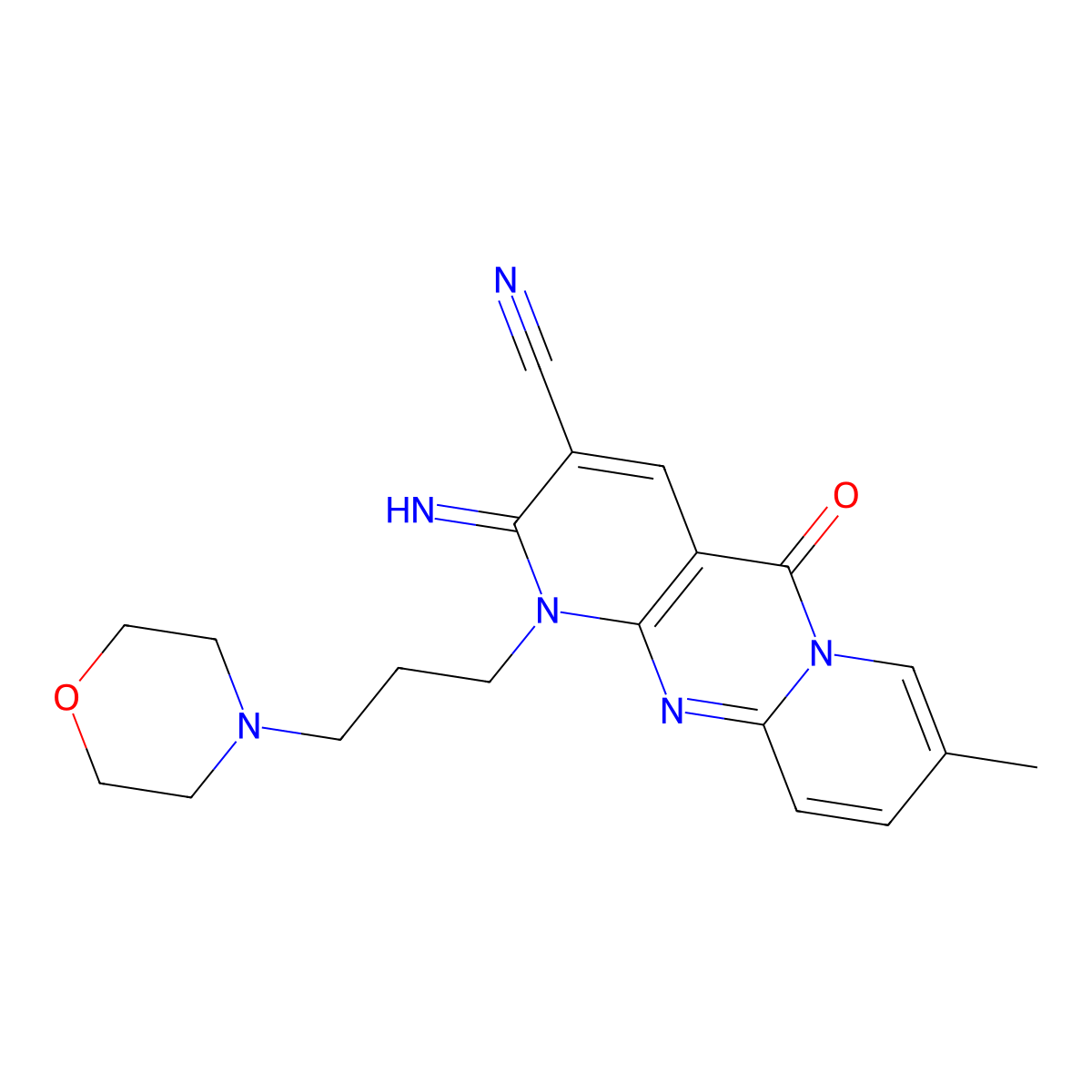 6-Imino-13-methyl-7-[3-(morpholin-4-yl)propyl]-2-oxo-1,7,9-triazatricyclo[8.4.0.0^{3,8}]tetradeca-3(8),4,9,11,13-pentaene-5-carbonitrile molecular structure, CAS 305375-19-3