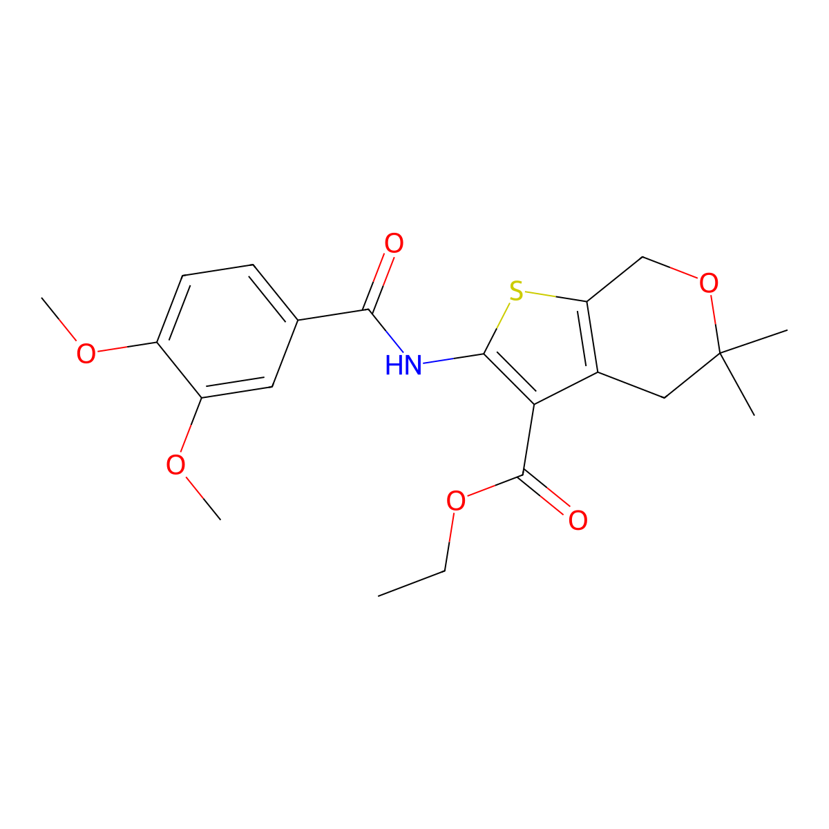 ethyl 2-[(3,4-dimethoxybenzoyl)amino]-5,5-dimethyl-4,7-dihydro-5H-thieno[2,3-c]pyran-3-carboxylate molecular structure, CAS 305375-45-5