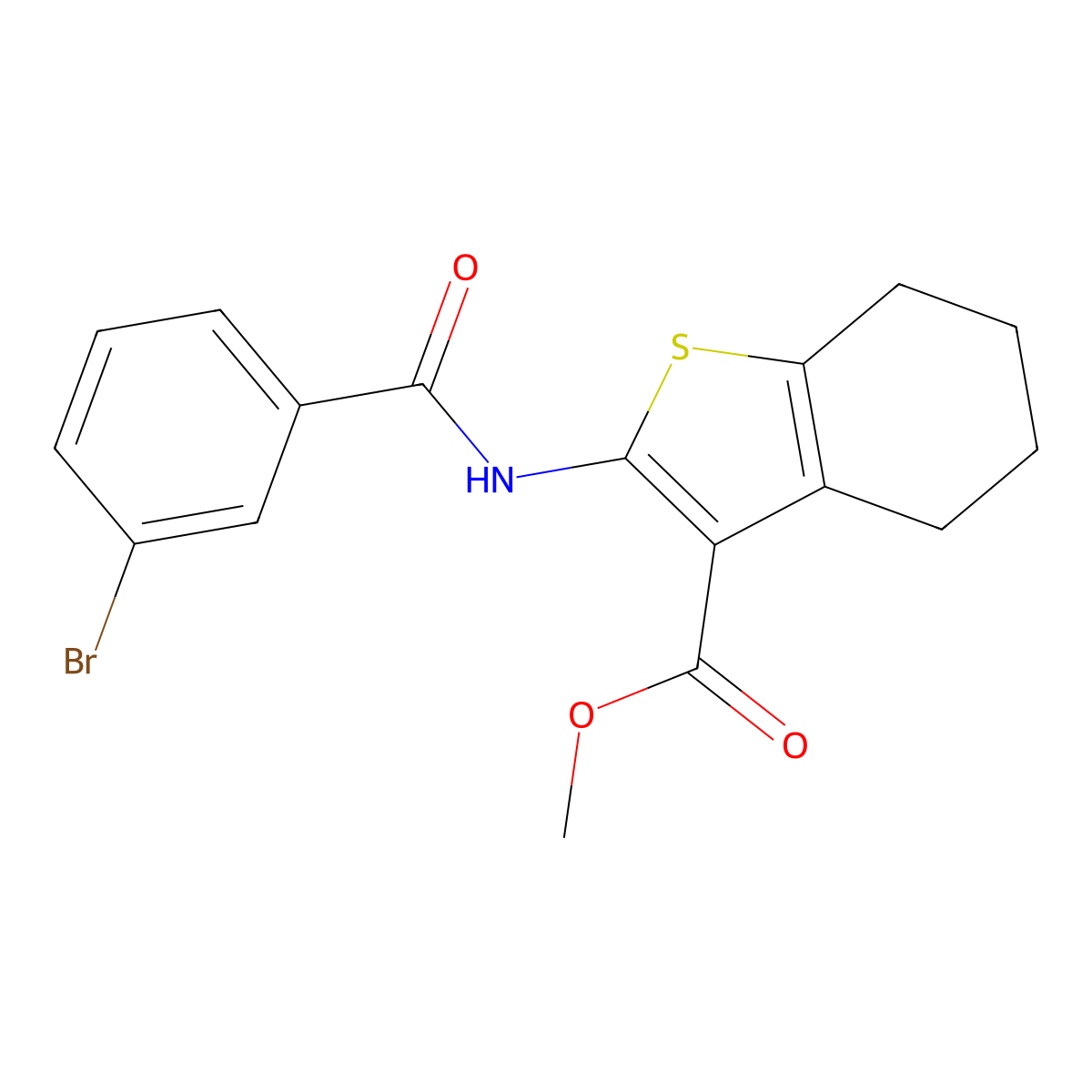 Methyl 2-{[(3-bromophenyl)carbonyl]amino}-4,5,6,7-tetrahydro-1-benzothiophene-3-carboxylate molecular structure, CAS 305375-77-3