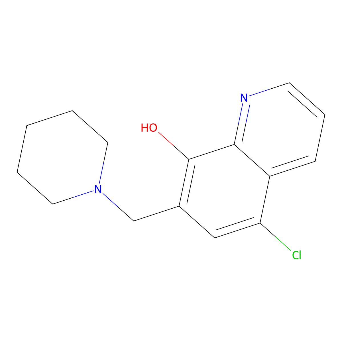 5-Chloro-7-(piperidin-1-ylmethyl)quinolin-8-ol molecular structure, CAS 305375-91-1
