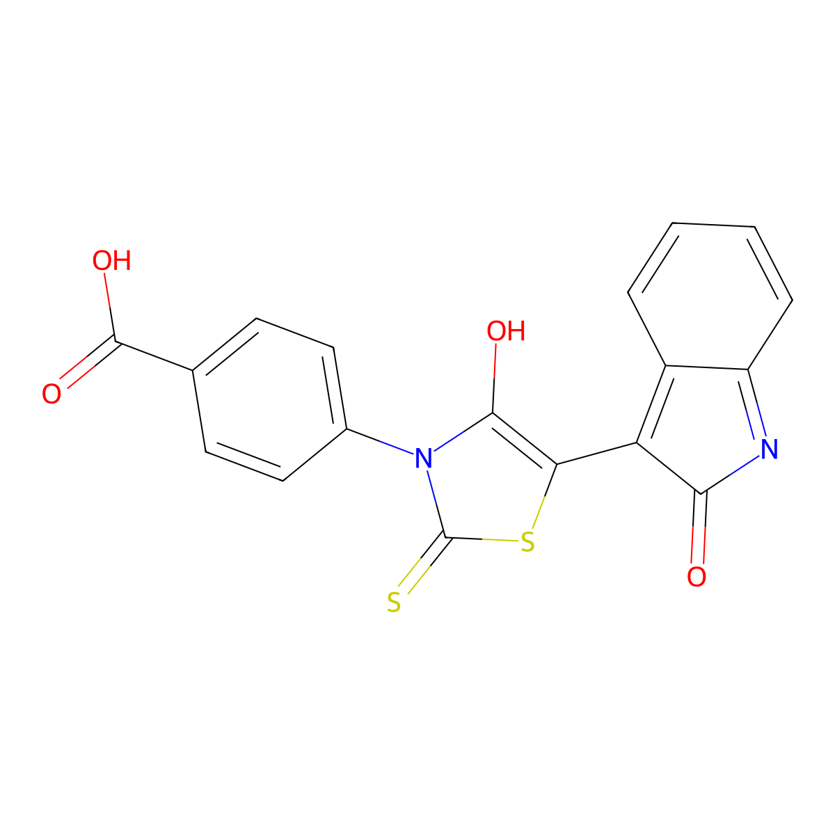 4-(4-Oxo-5-(2-oxoindolin-3-ylidene)-2-thioxothiazolidin-3-yl)benzoic acid molecular structure, CAS 305376-86-7