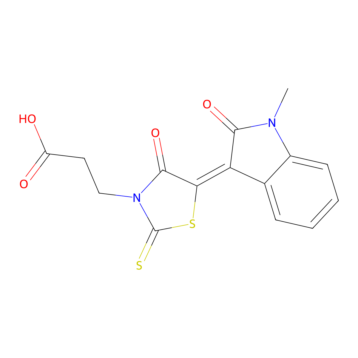 3-[5-(1-Methyl-2-oxoindol-3-ylidene)-4-oxo-2-sulfanylidene-1,3-thiazolidin-3-yl]propanoic acid molecular structure, CAS 305376-97-0