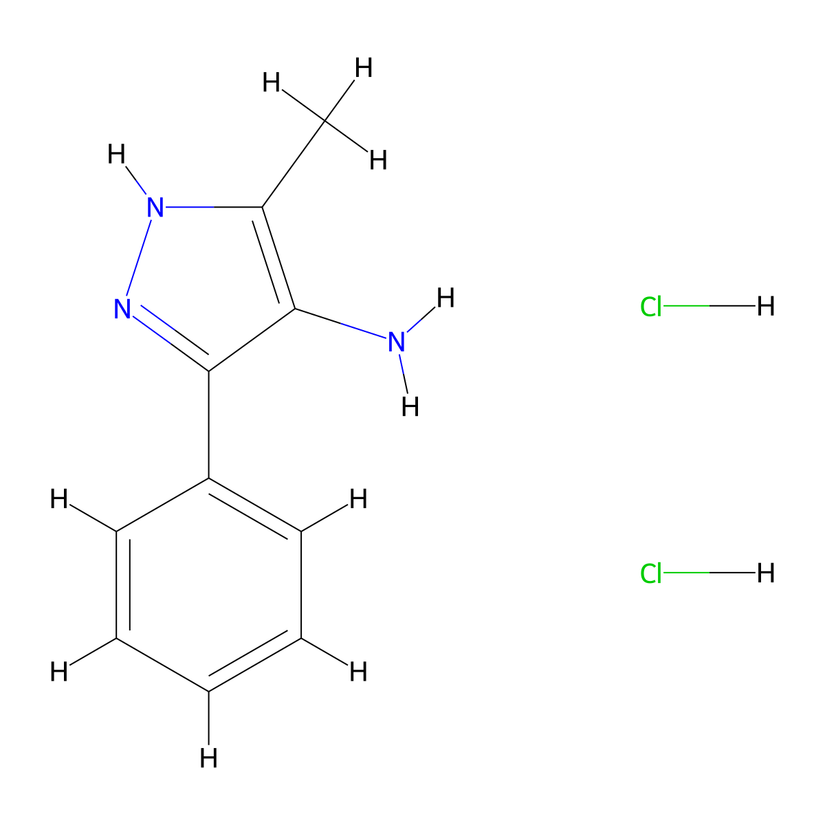3-methyl-5-phenyl-1H-pyrazol-4-amine dihydrochloride molecular structure, CAS 305382-83-6
