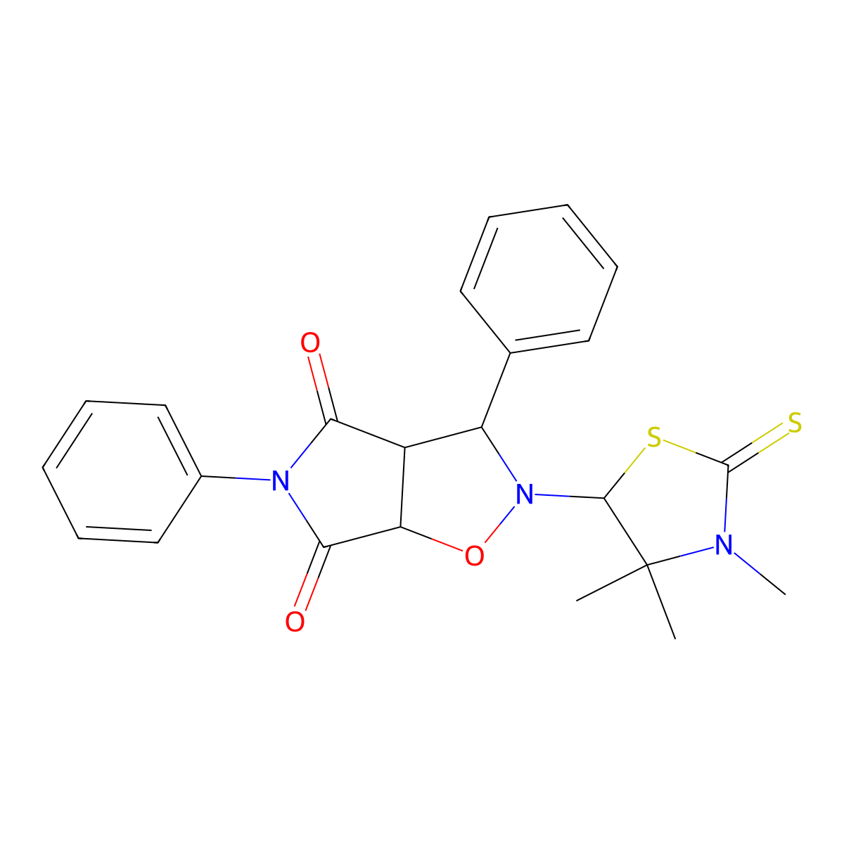 3,5-diphenyl-2-(3,4,4-trimethyl-2-sulfanylidene-1,3-thiazolidin-5-yl)-3a,6a-dihydro-3H-pyrrolo[3,4-d][1,2]oxazole-4,6-dione molecular structure, CAS 305383-56-6