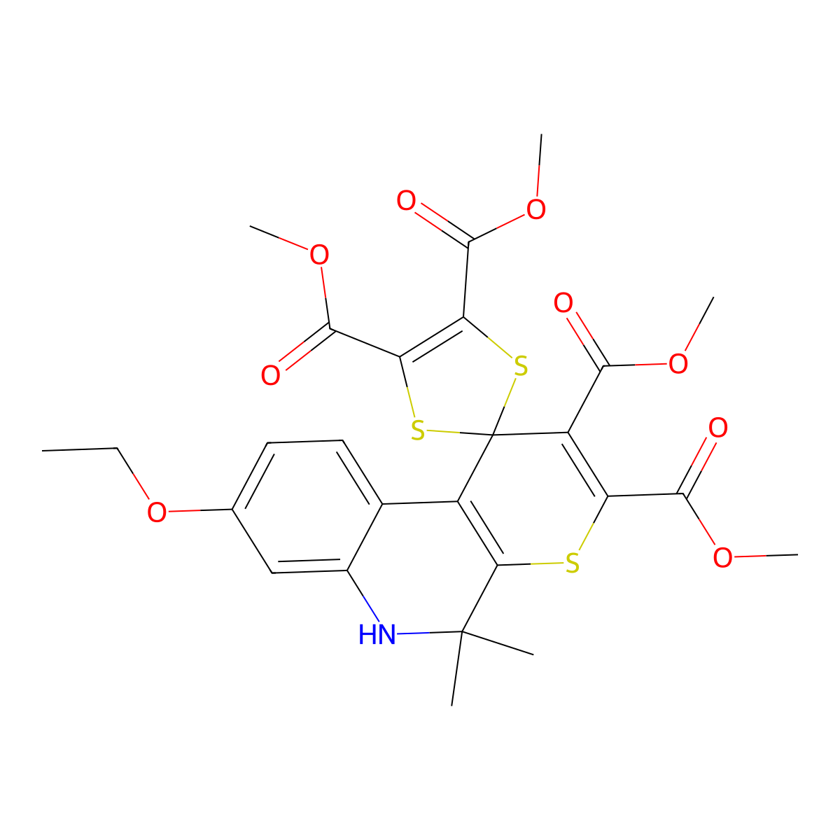 tetramethyl 8'-ethoxy-5',5'-dimethylspiro[1,3-dithiole-2,1'-6H-thiopyrano[2,3-c]quinoline]-2',3',4,5-tetracarboxylate molecular structure, CAS 305383-58-8
