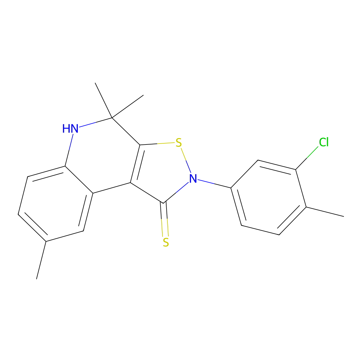 2-(3-chloro-4-methylphenyl)-4,4,8-trimethyl-4,5-dihydroisothiazolo[5,4-c]quinoline-1(2H)-thione molecular structure, CAS 305383-88-4