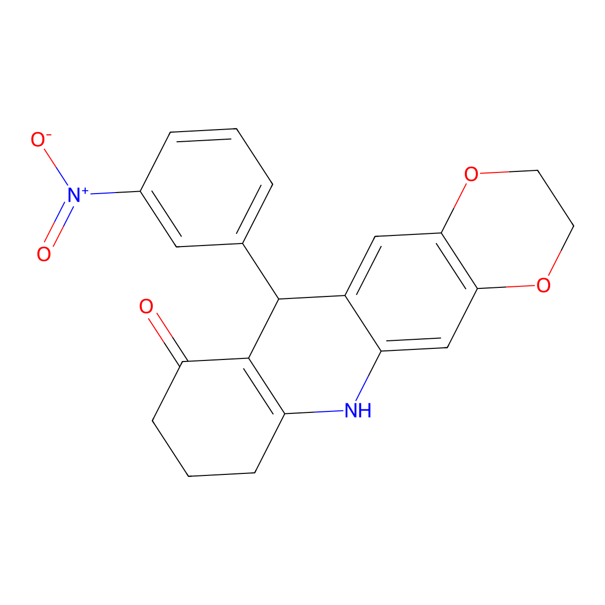 11-(3-nitrophenyl)-3,6,7,8,9,11-hexahydro-2H-[1,4]benzodioxino[6,7-b]quinolin-10-one molecular structure, CAS 3053861-26-7