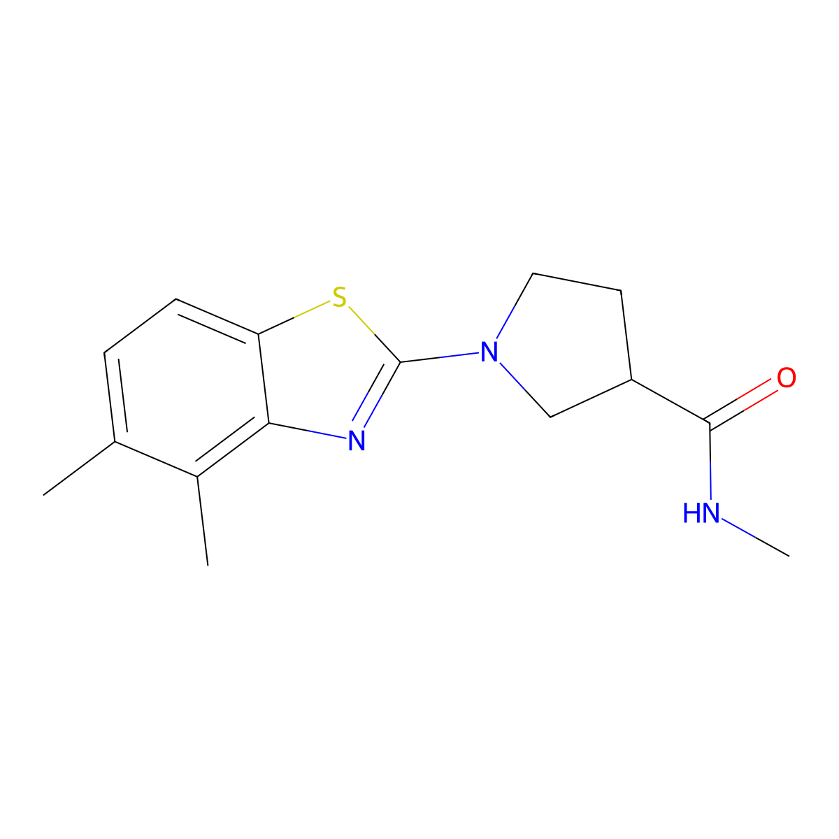 1-(4,5-dimethyl-1,3-benzothiazol-2-yl)-N-methylpyrrolidine-3-carboxamide molecular structure, CAS 3054405-68-1