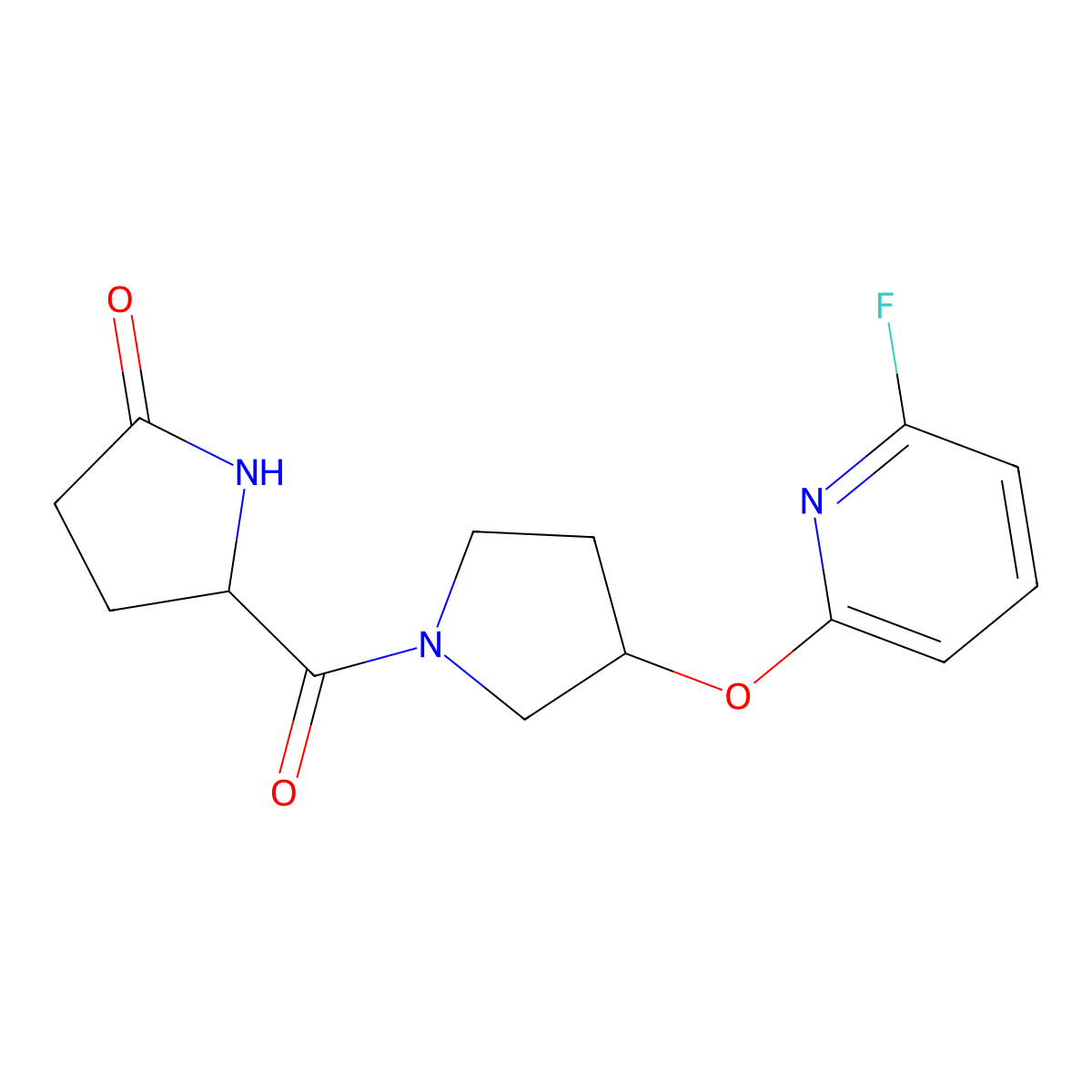 5-{3-[(6-Fluoropyridin-2-yl)oxy]pyrrolidine-1-carbonyl}pyrrolidin-2-one molecular structure, CAS 3054405-73-8