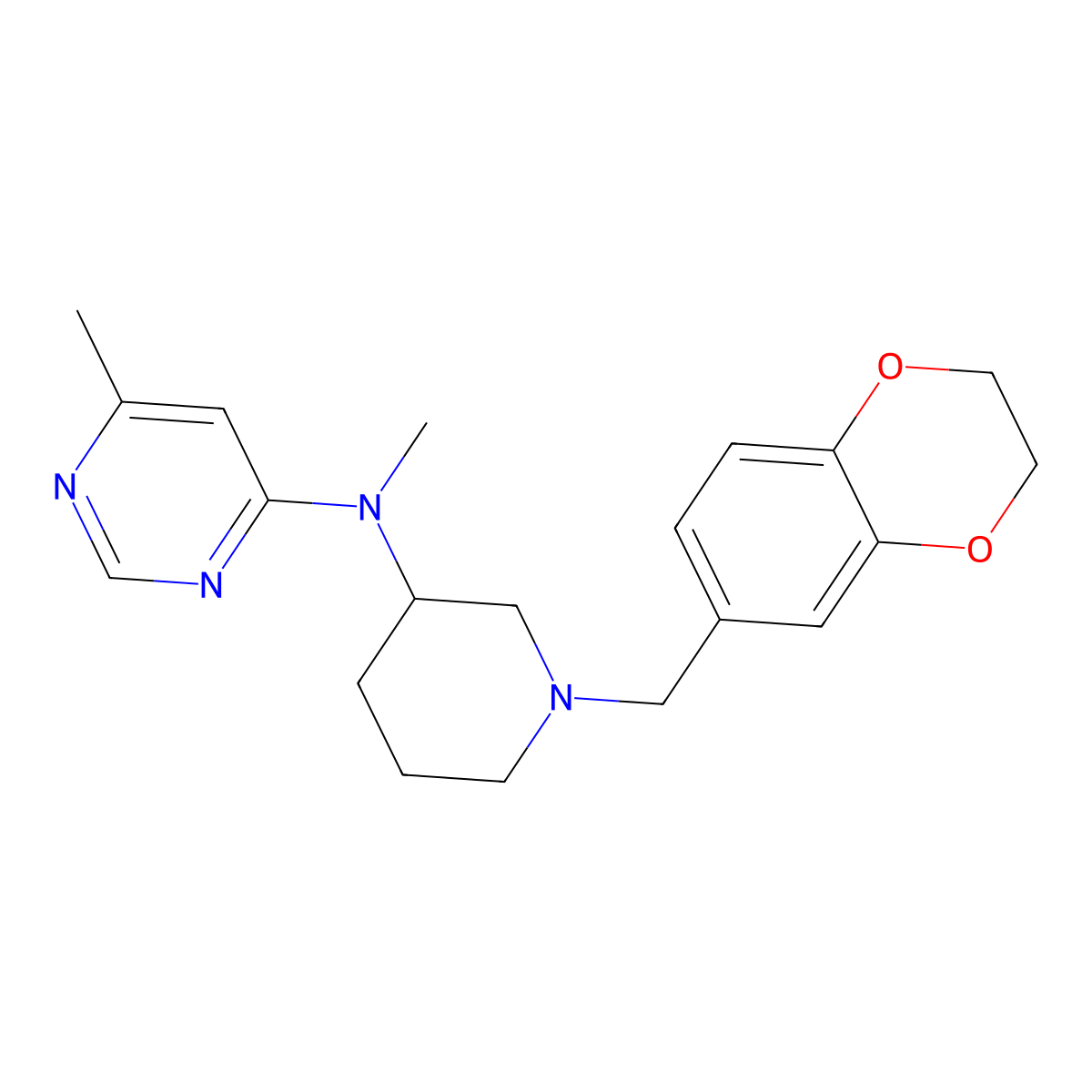 N-{1-[(2,3-dihydro-1,4-benzodioxin-6-yl)methyl]piperidin-3-yl}-N,6-dimethylpyrimidin-4-amine molecular structure, CAS 3054405-78-3