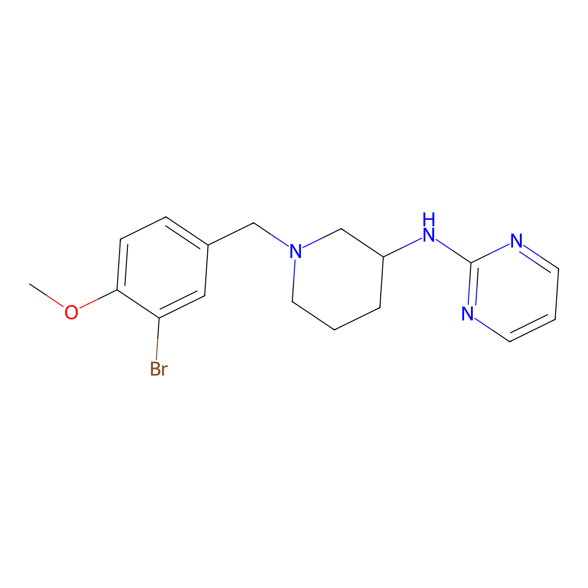 N-{1-[(3-bromo-4-methoxyphenyl)methyl]piperidin-3-yl}pyrimidin-2-amine molecular structure, CAS 3054405-85-2