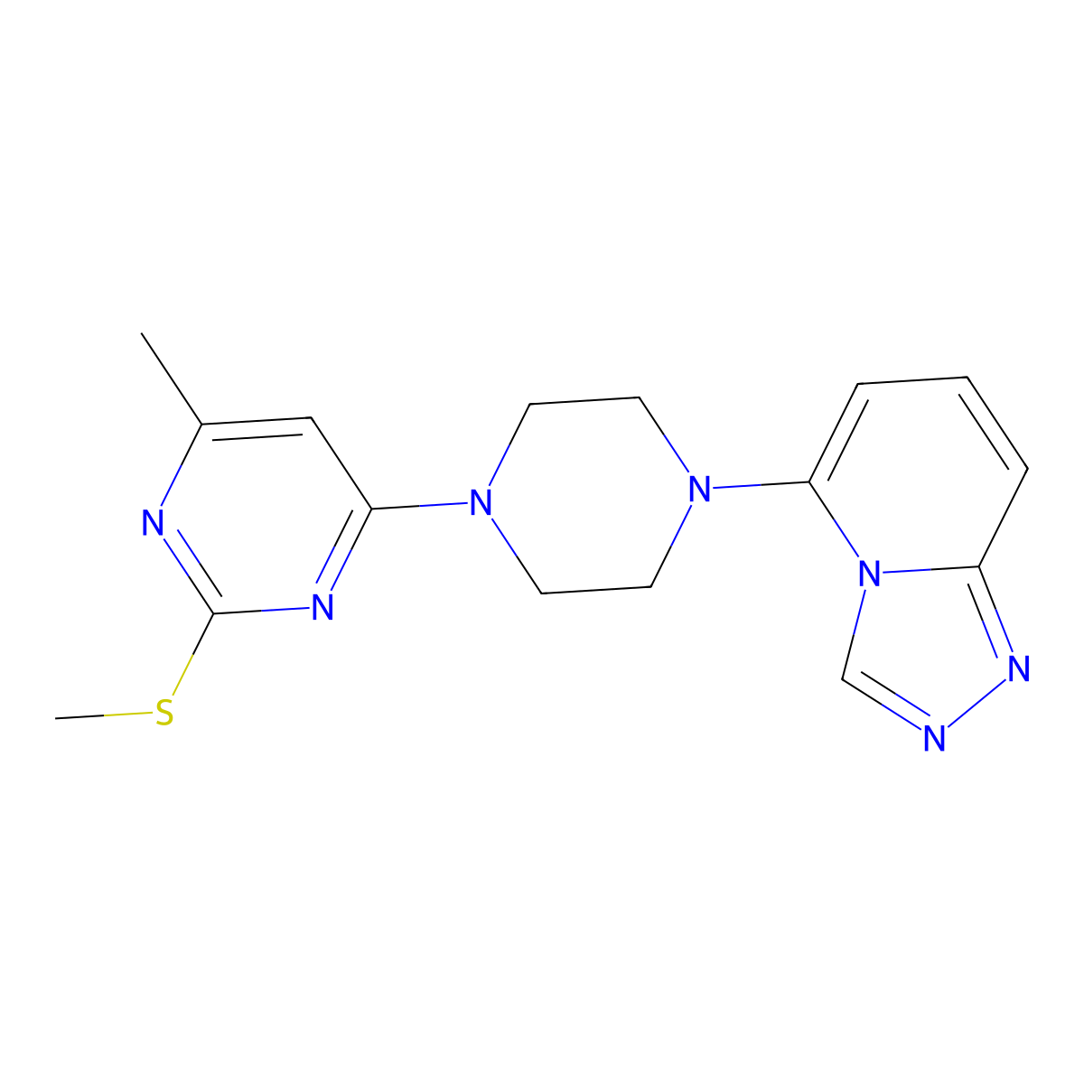 4-Methyl-2-(methylsulfanyl)-6-(4-{[1,2,4]triazolo[4,3-a]pyridin-5-yl}piperazin-1-yl)pyrimidine molecular structure, CAS 3054405-87-4