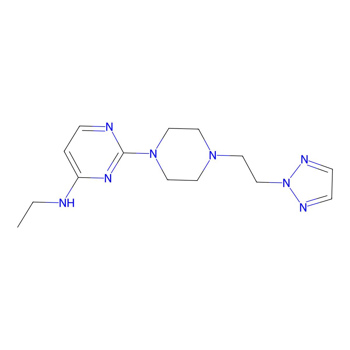 N-ethyl-2-{4-[2-(2H-1,2,3-triazol-2-yl)ethyl]piperazin-1-yl}pyrimidin-4-amine molecular structure, CAS 3054405-88-5