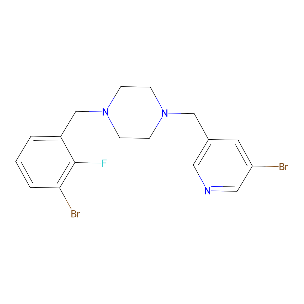 1-[(3-Bromo-2-fluorophenyl)methyl]-4-[(5-bromopyridin-3-yl)methyl]piperazine molecular structure, CAS 3054406-04-8