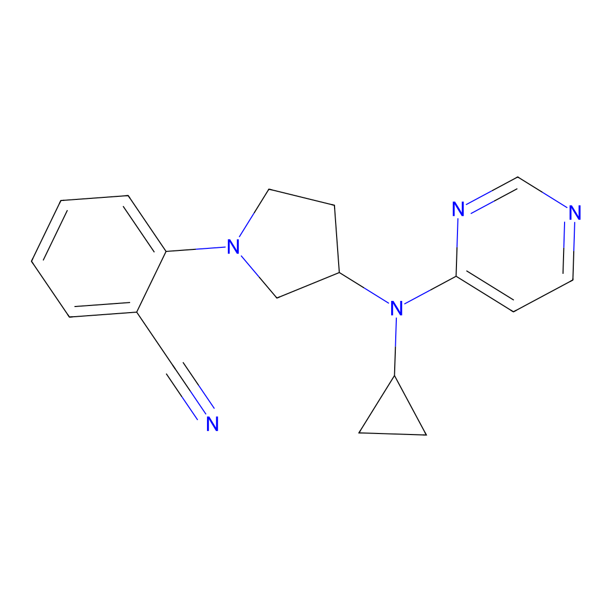 2-{3-[Cyclopropyl(pyrimidin-4-yl)amino]pyrrolidin-1-yl}benzonitrile molecular structure, CAS 3054406-05-9