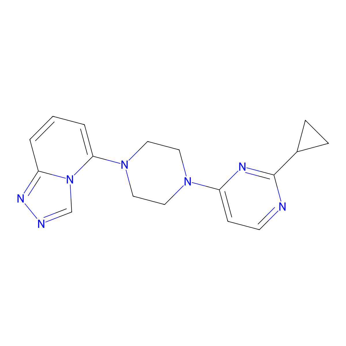 2-Cyclopropyl-4-(4-{[1,2,4]triazolo[4,3-a]pyridin-5-yl}piperazin-1-yl)pyrimidine molecular structure, CAS 3054406-06-0