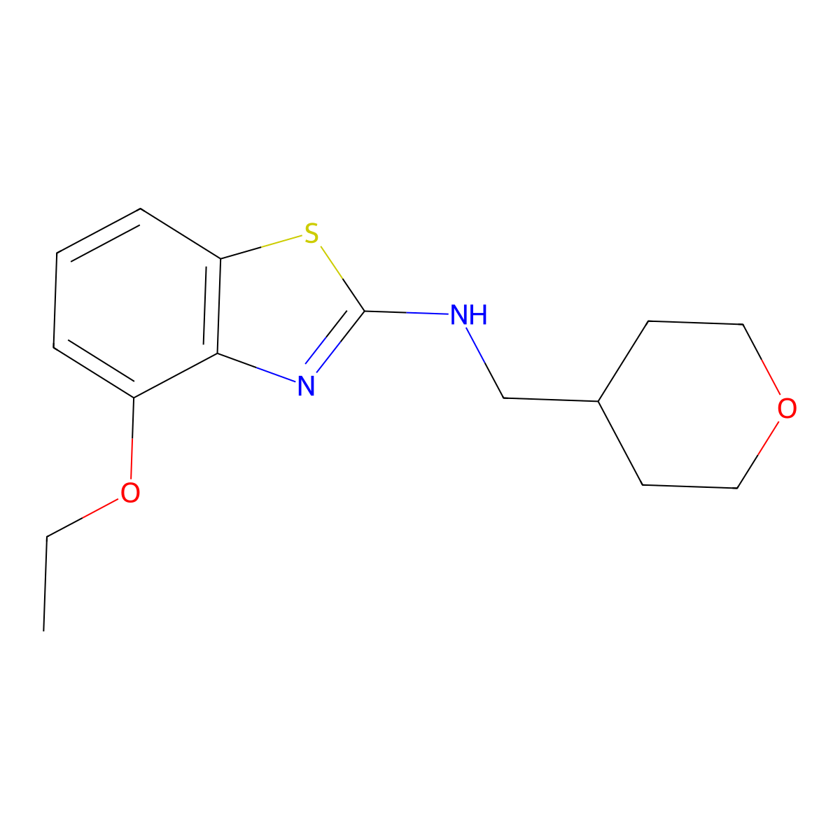 4-ethoxy-N-[(oxan-4-yl)methyl]-1,3-benzothiazol-2-amine molecular structure, CAS 3054406-10-6