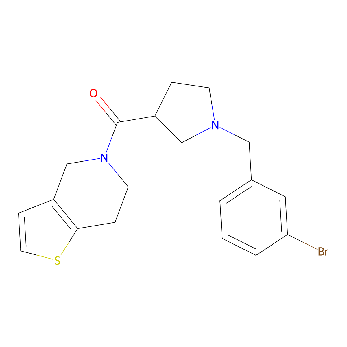 1-[(3-bromophenyl)methyl]-3-{4H,5H,6H,7H-thieno[3,2-c]pyridine-5-carbonyl}pyrrolidine molecular structure, CAS 3054406-11-7