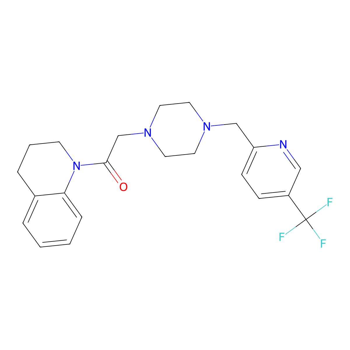 1-(1,2,3,4-Tetrahydroquinolin-1-yl)-2-(4-{[5-(trifluoromethyl)pyridin-2-yl]methyl}piperazin-1-yl)ethan-1-one molecular structure, CAS 3054406-22-0
