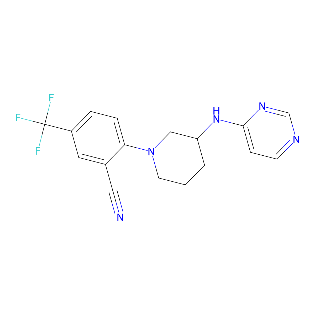 2-[3-(Pyrimidin-4-ylamino)piperidin-1-yl]-5-(trifluoromethyl)benzonitrile molecular structure, CAS 3054406-26-4