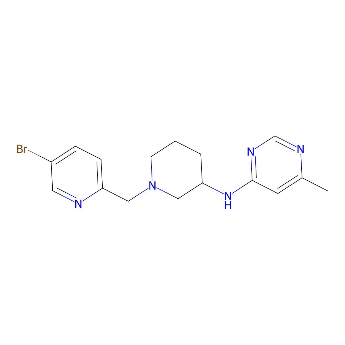 N-{1-[(5-bromopyridin-2-yl)methyl]piperidin-3-yl}-6-methylpyrimidin-4-amine molecular structure, CAS 3054406-27-5
