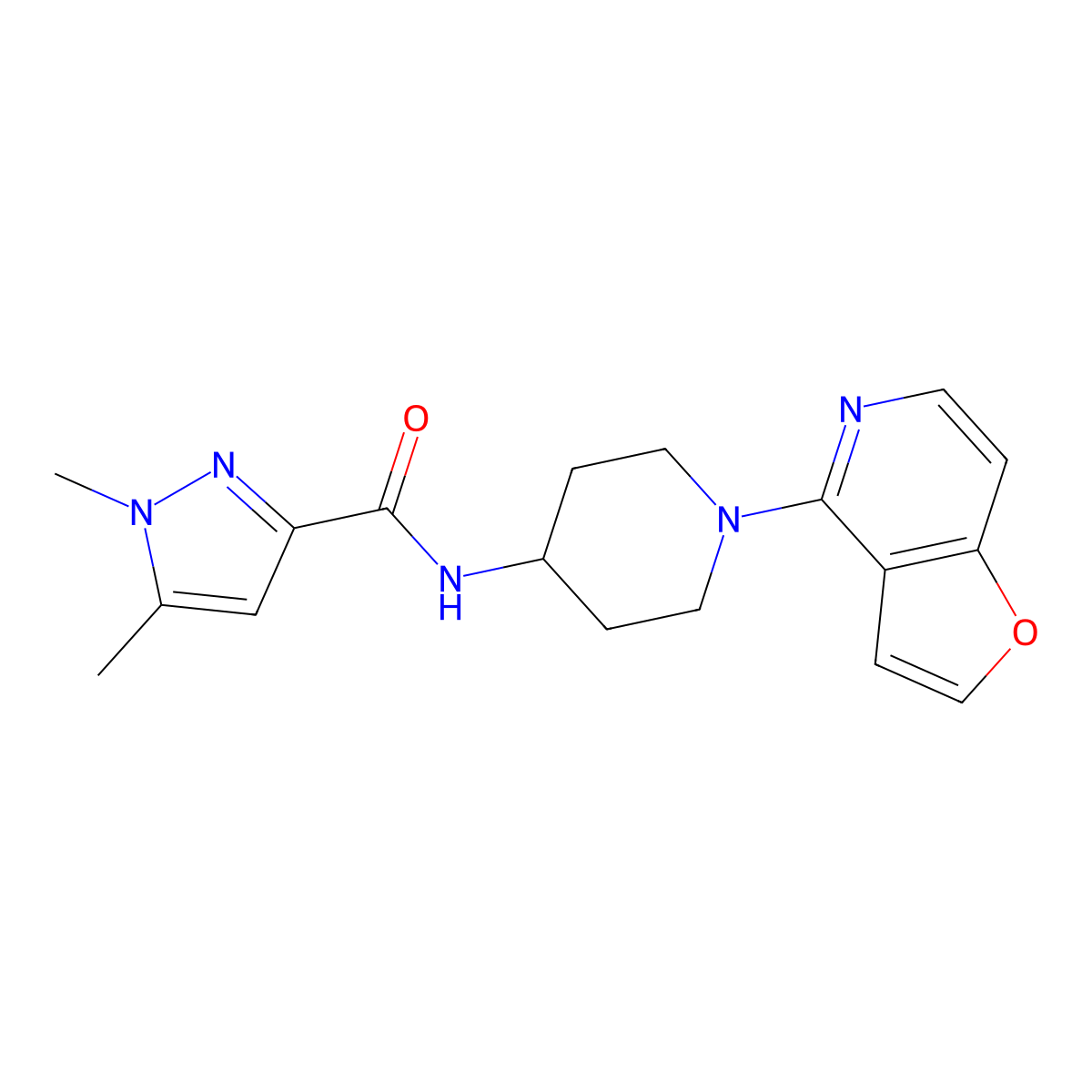 N-(1-{furo[3,2-c]pyridin-4-yl}piperidin-4-yl)-1,5-dimethyl-1H-pyrazole-3-carboxamide molecular structure, CAS 3054406-30-0