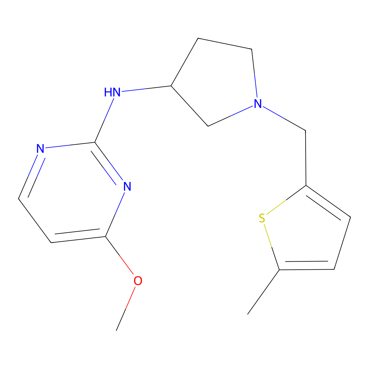 4-methoxy-N-{1-[(5-methylthiophen-2-yl)methyl]pyrrolidin-3-yl}pyrimidin-2-amine molecular structure, CAS 3054406-31-1