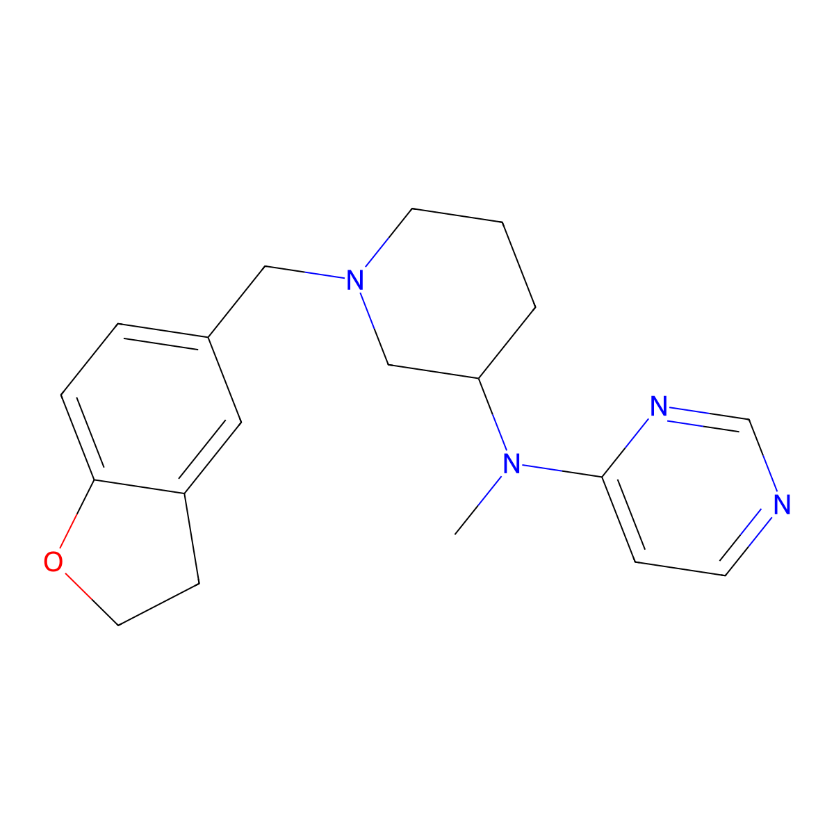 N-{1-[(2,3-dihydro-1-benzofuran-5-yl)methyl]piperidin-3-yl}-N-methylpyrimidin-4-amine molecular structure, CAS 3054406-32-2