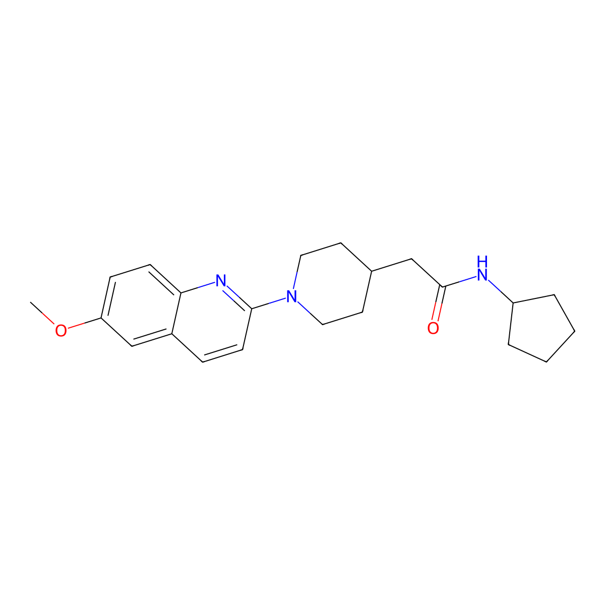 N-cyclopentyl-2-[1-(6-methoxyquinolin-2-yl)piperidin-4-yl]acetamide molecular structure, CAS 3054406-33-3