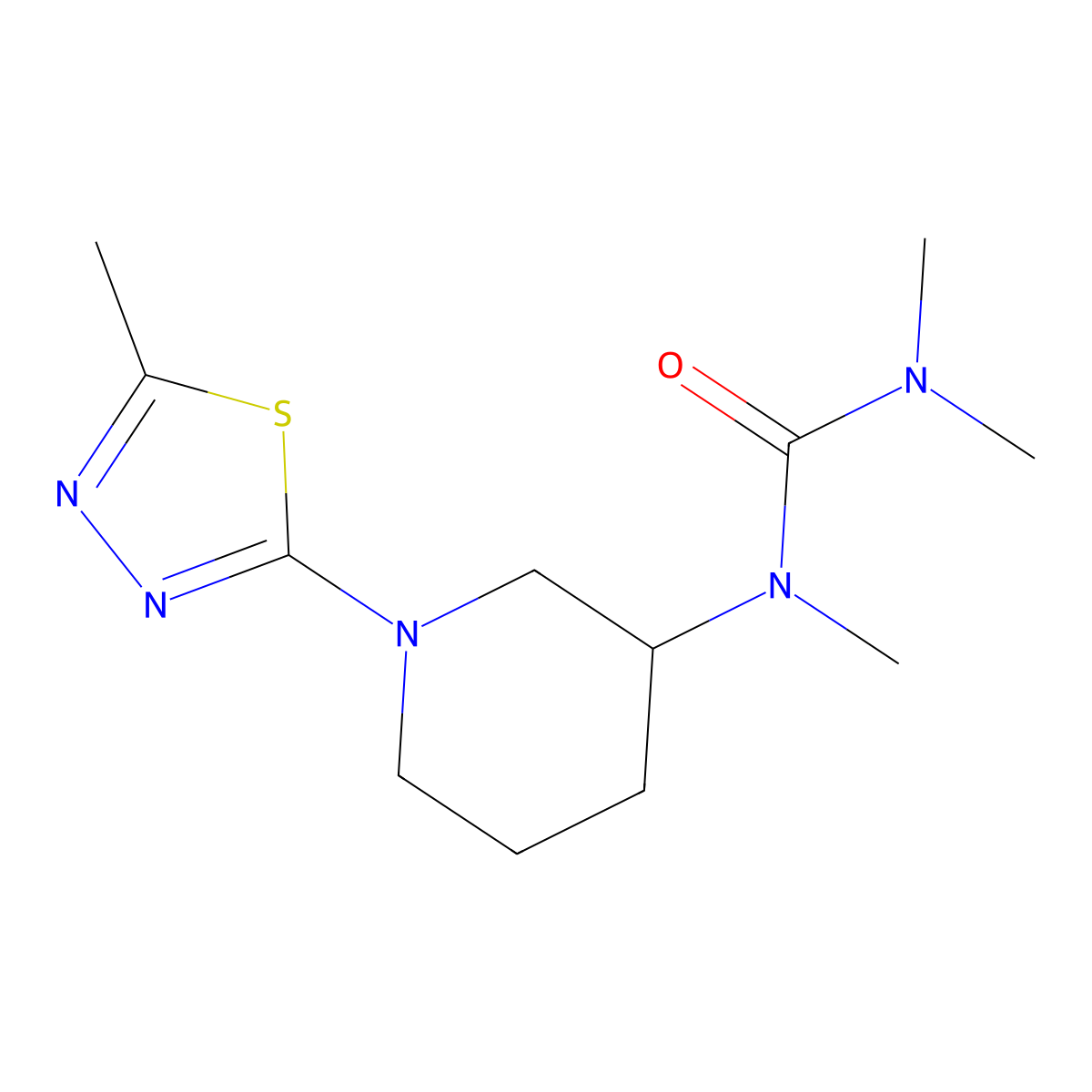 1,3,3-Trimethyl-1-[1-(5-methyl-1,3,4-thiadiazol-2-yl)piperidin-3-yl]urea molecular structure, CAS 3054406-40-2