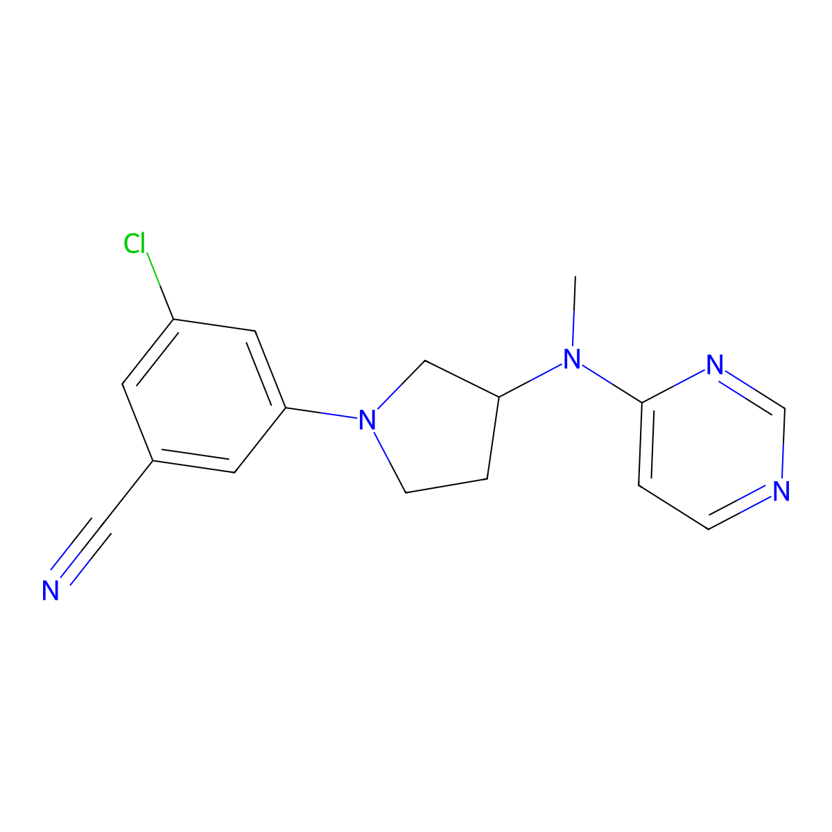 3-Chloro-5-{3-[methyl(pyrimidin-4-yl)amino]pyrrolidin-1-yl}benzonitrile molecular structure, CAS 3054406-41-3