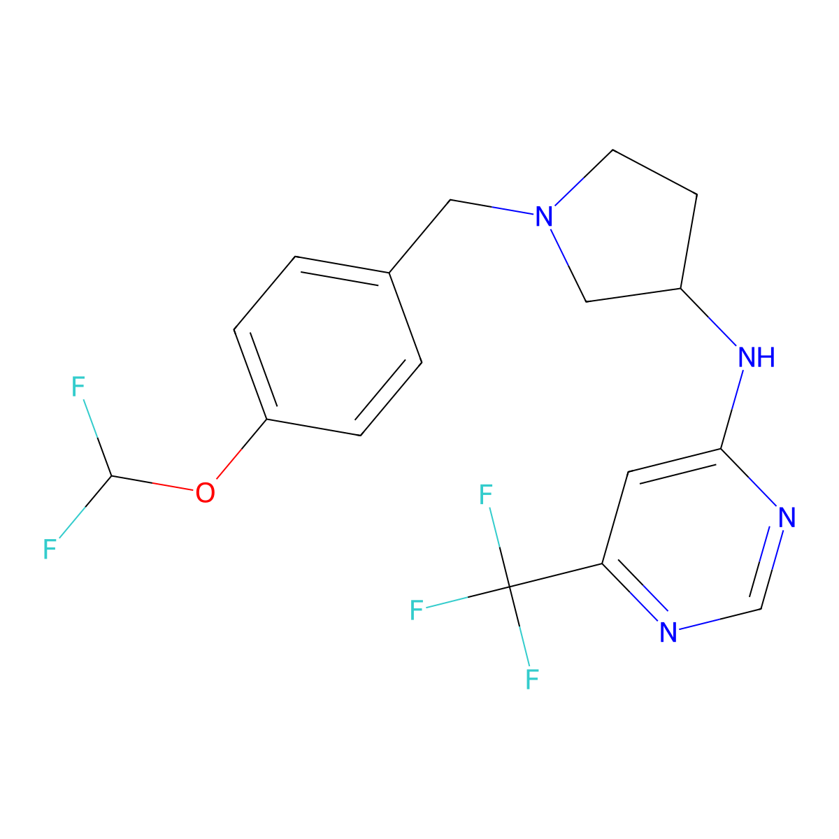N-(1-{[4-(difluoromethoxy)phenyl]methyl}pyrrolidin-3-yl)-6-(trifluoromethyl)pyrimidin-4-amine molecular structure, CAS 3054406-46-8