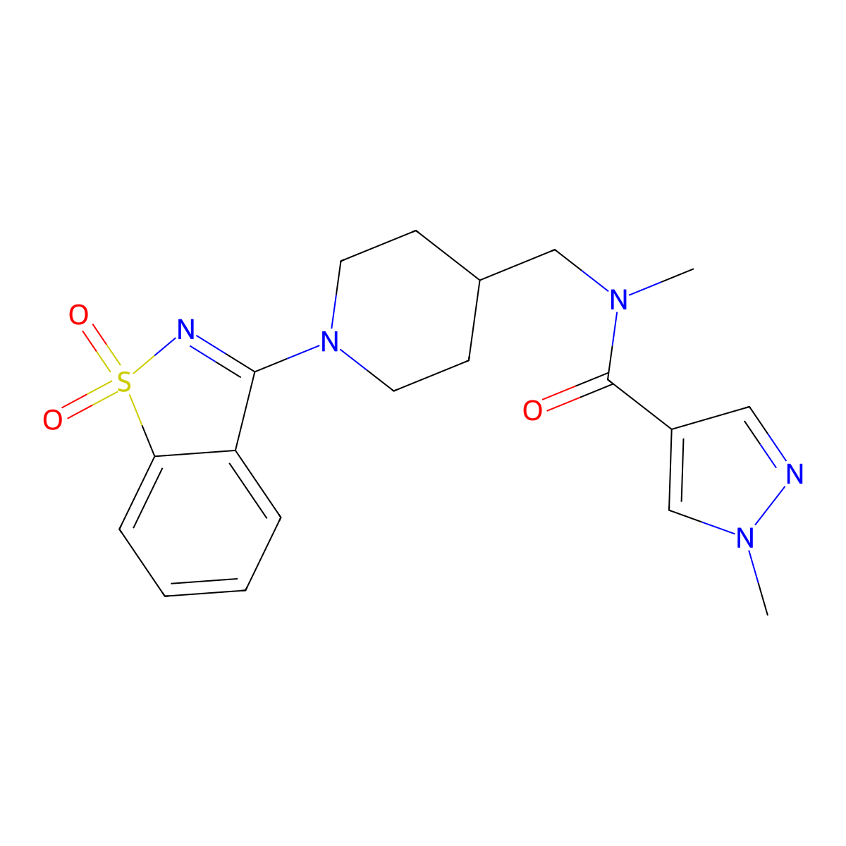 N-{[1-(1,1-dioxo-1lambda,2-benzothiazol-3-yl)piperidin-4-yl]methyl}-N,1-dimethyl-1H-pyrazole-4-carboxamide molecular structure, CAS 3054406-47-9