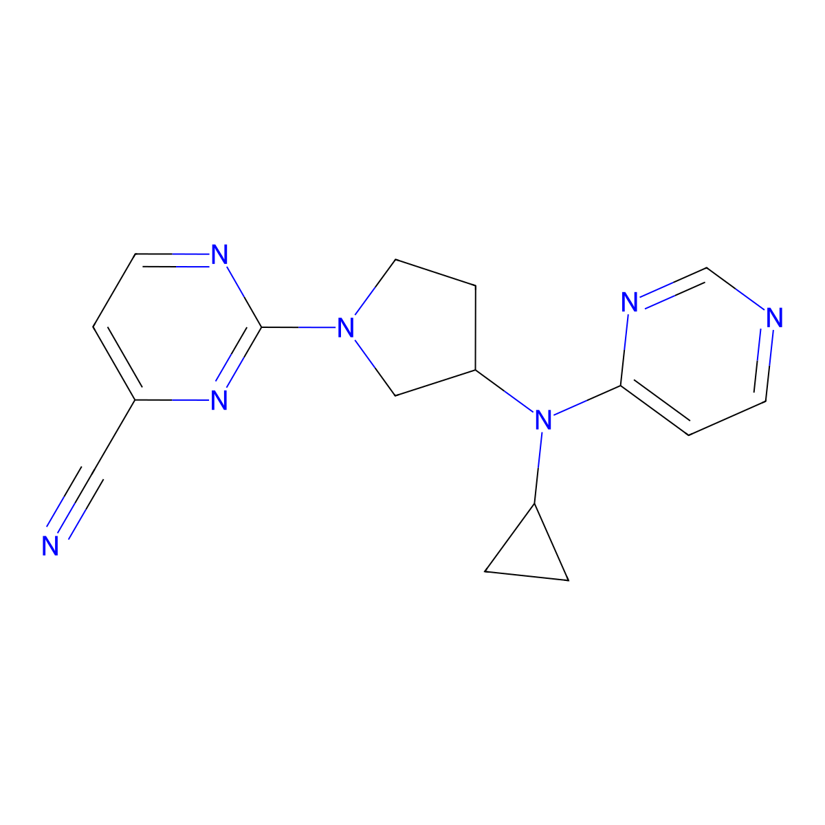 2-{3-[Cyclopropyl(pyrimidin-4-yl)amino]pyrrolidin-1-yl}pyrimidine-4-carbonitrile molecular structure, CAS 3054406-48-0