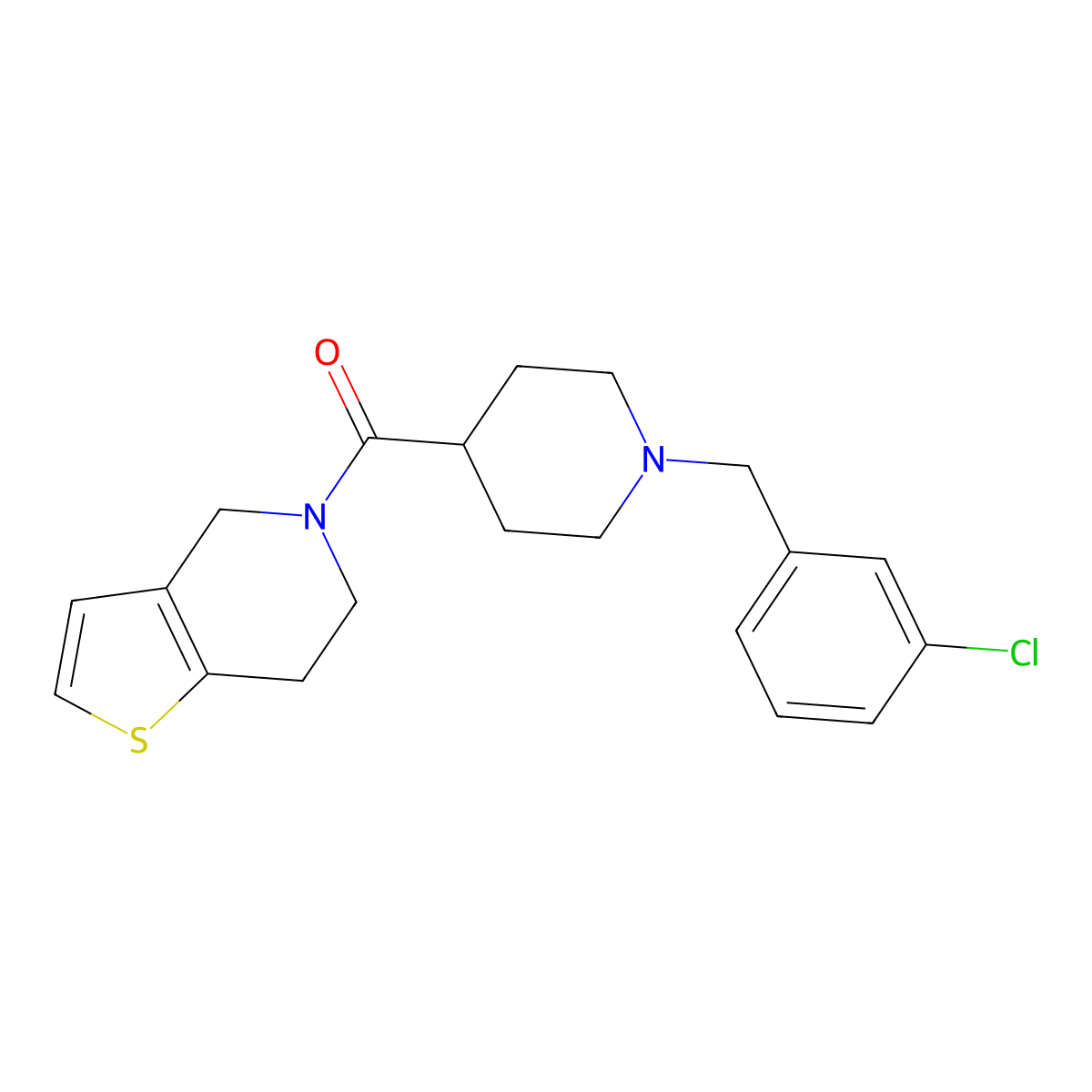 1-[(3-chlorophenyl)methyl]-4-{4H,5H,6H,7H-thieno[3,2-c]pyridine-5-carbonyl}piperidine molecular structure, CAS 3054406-52-6