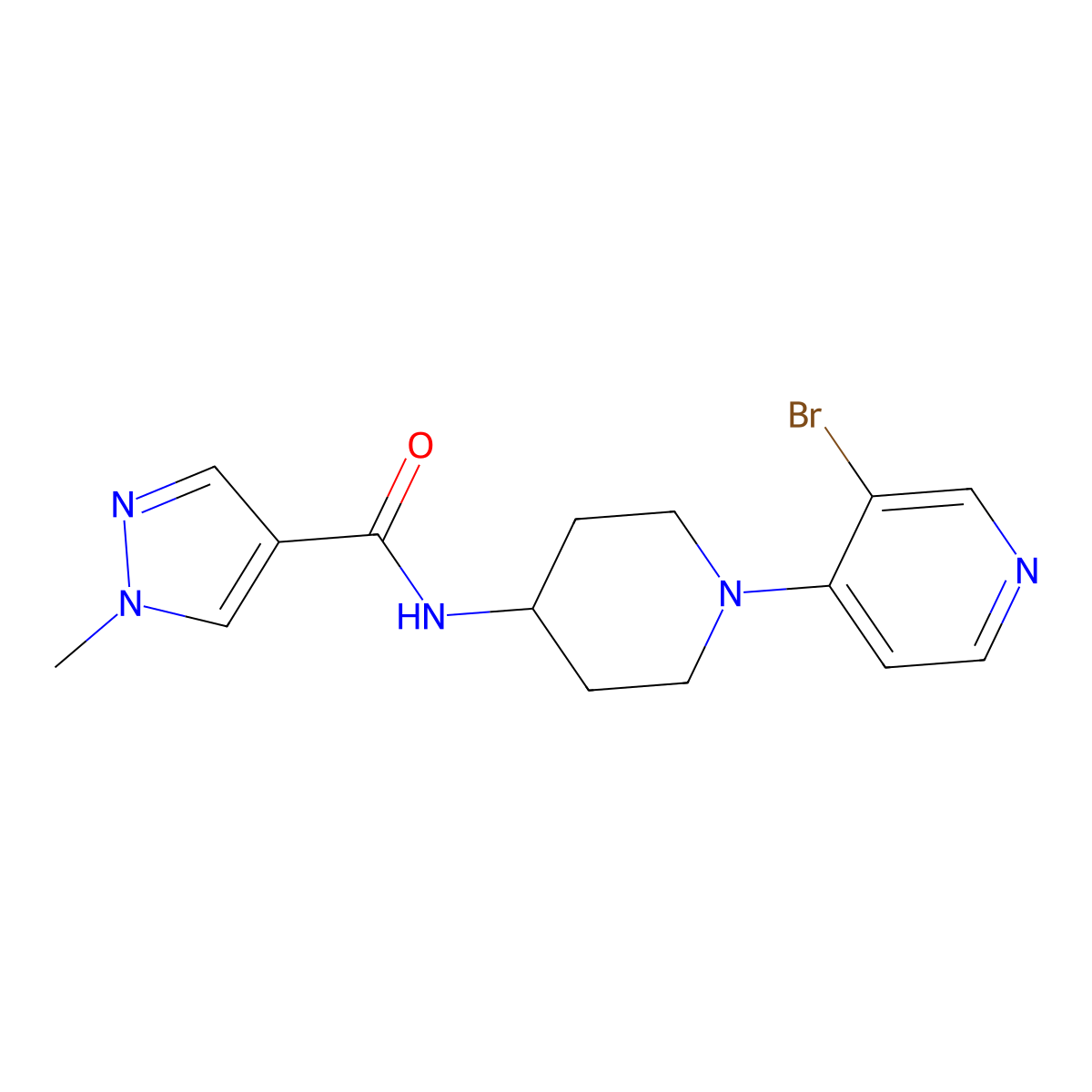 N-[1-(3-bromopyridin-4-yl)piperidin-4-yl]-1-methyl-1H-pyrazole-4-carboxamide molecular structure, CAS 3054406-53-7
