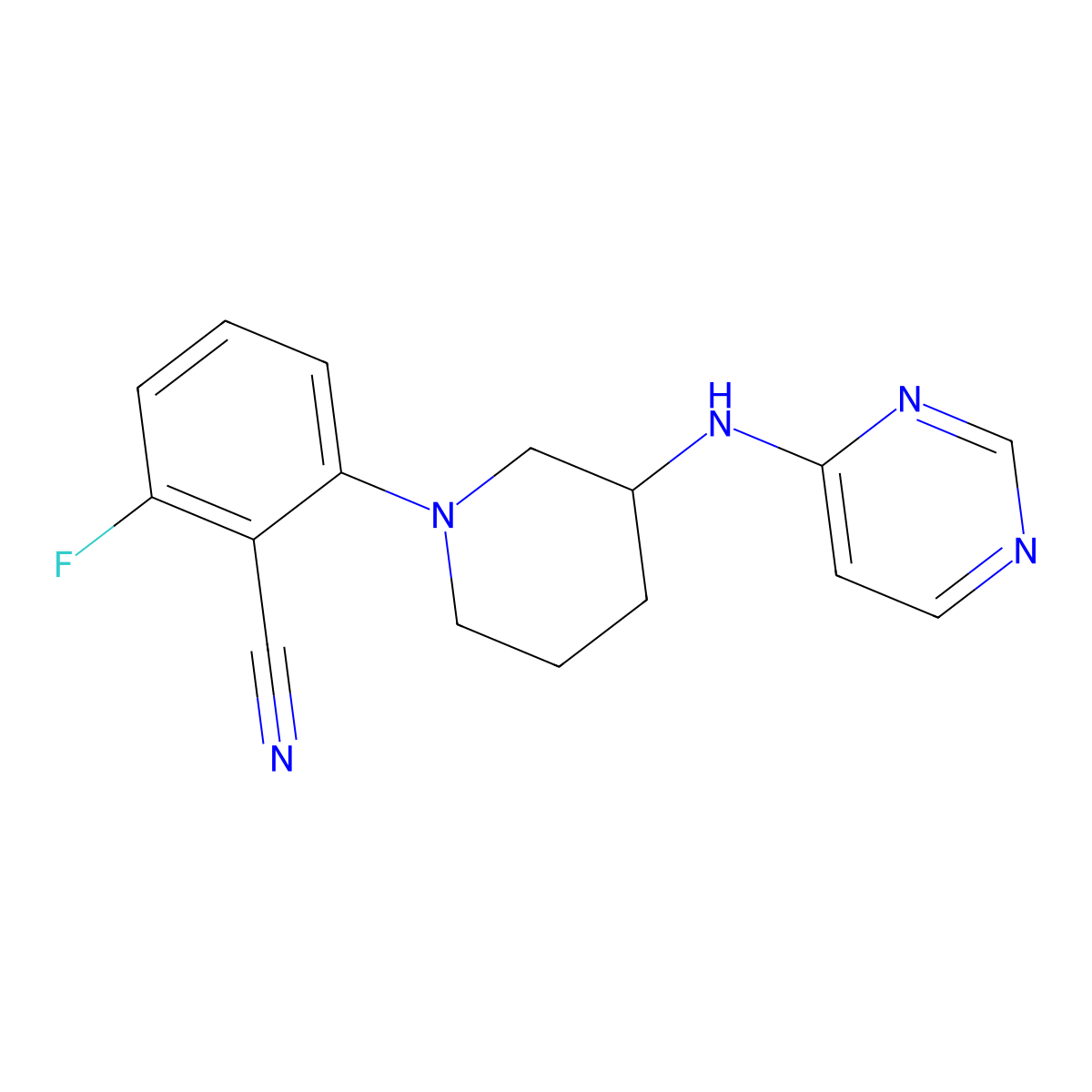 2-Fluoro-6-{3-[(pyrimidin-4-yl)amino]piperidin-1-yl}benzonitrile molecular structure, CAS 3054406-62-8