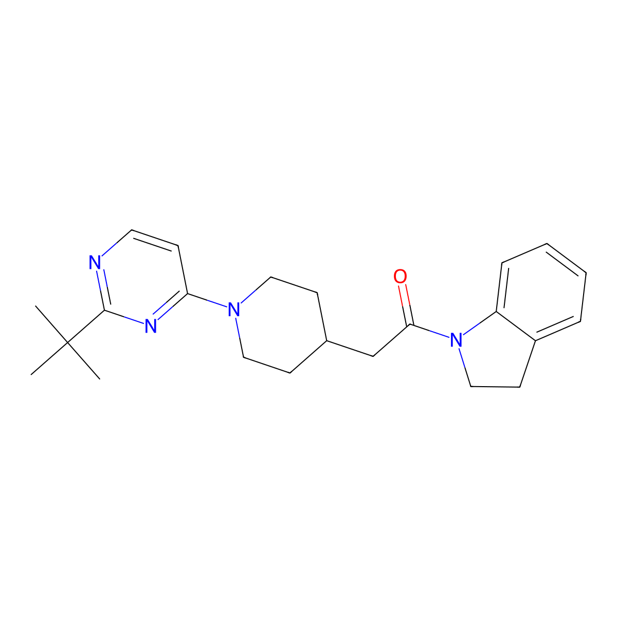 2-[1-(2-tert-butylpyrimidin-4-yl)piperidin-4-yl]-1-(2,3-dihydro-1H-indol-1-yl)ethan-1-one molecular structure, CAS 3054406-63-9