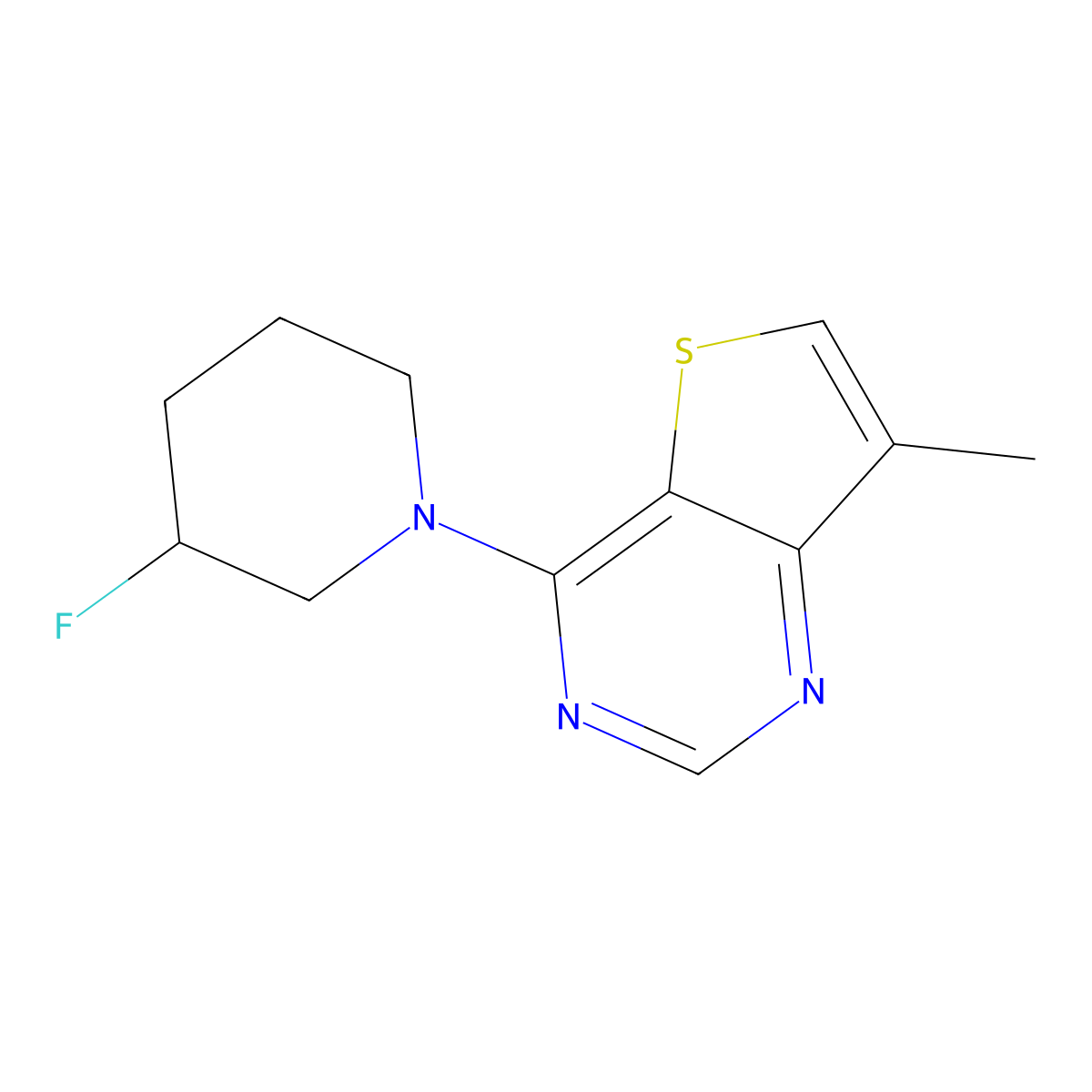 3-Fluoro-1-{7-methylthieno[3,2-d]pyrimidin-4-yl}piperidine molecular structure, CAS 3054406-66-2