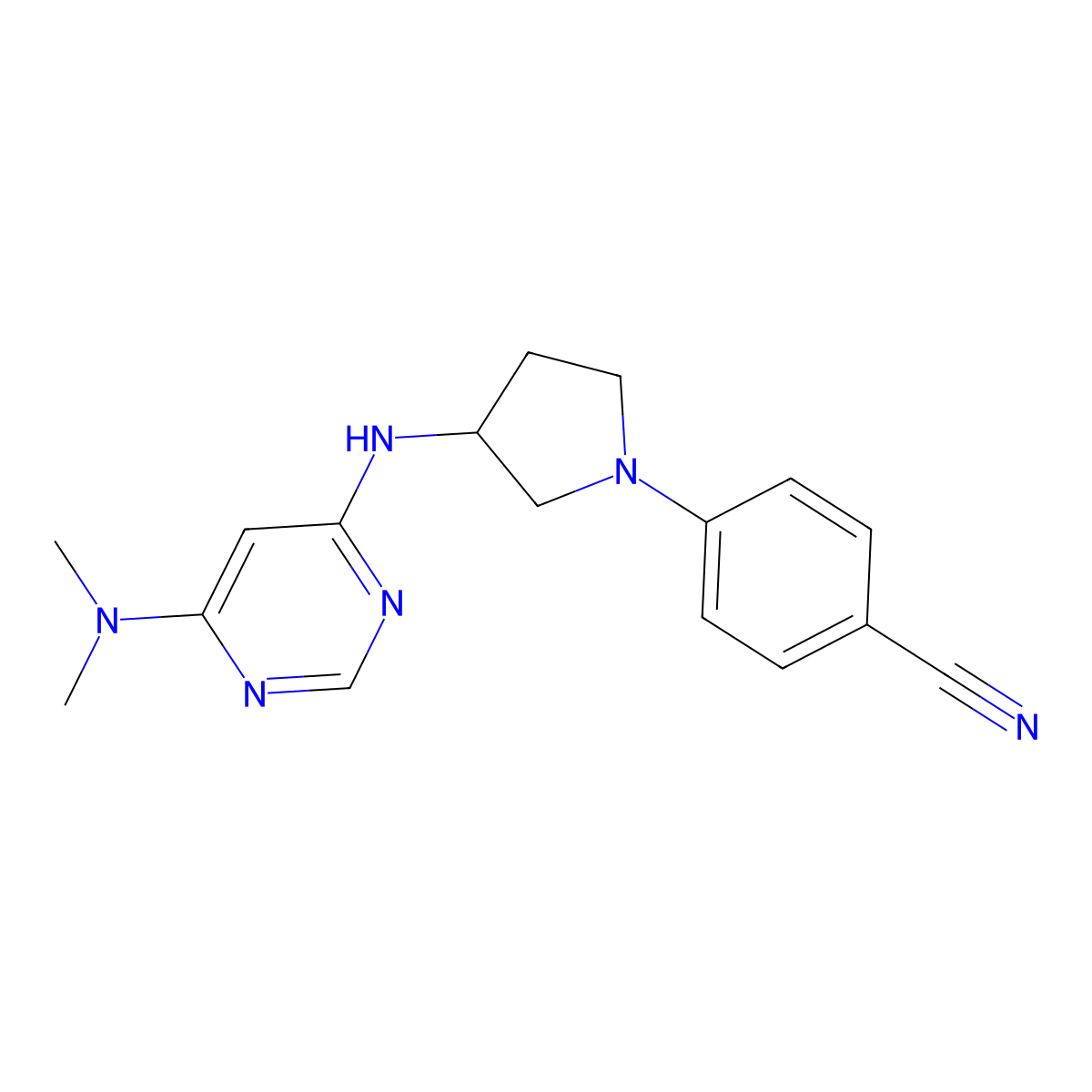 4-(3-{[6-(Dimethylamino)pyrimidin-4-yl]amino}pyrrolidin-1-yl)benzonitrile molecular structure, CAS 3054406-68-4