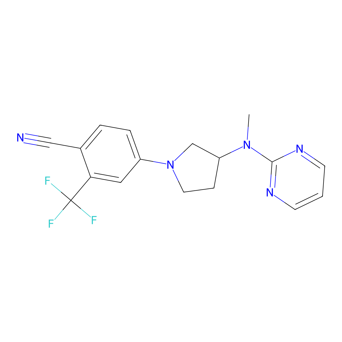4-{3-[Methyl(pyrimidin-2-yl)amino]pyrrolidin-1-yl}-2-(trifluoromethyl)benzonitrile molecular structure, CAS 3054406-75-3